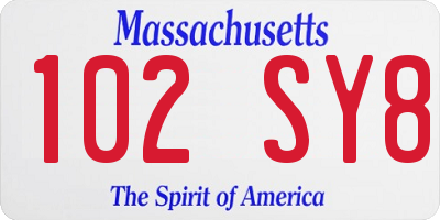 MA license plate 102SY8