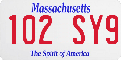 MA license plate 102SY9