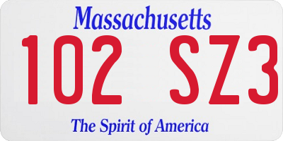 MA license plate 102SZ3
