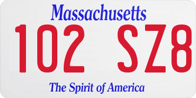 MA license plate 102SZ8