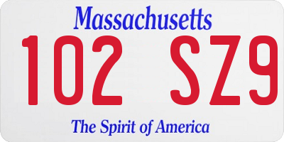 MA license plate 102SZ9