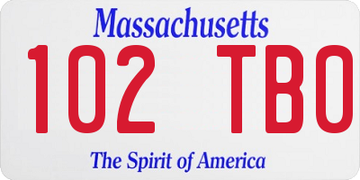 MA license plate 102TB0