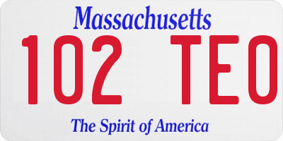 MA license plate 102TE0