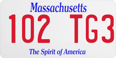 MA license plate 102TG3