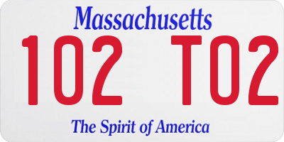 MA license plate 102TO2