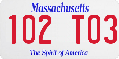 MA license plate 102TO3