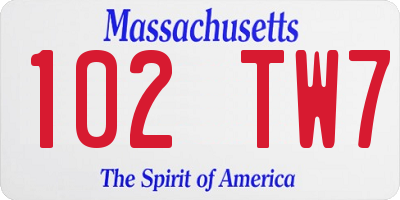 MA license plate 102TW7