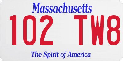 MA license plate 102TW8