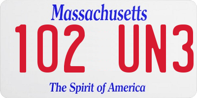MA license plate 102UN3