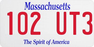 MA license plate 102UT3