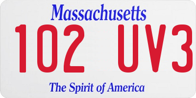MA license plate 102UV3