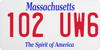 MA license plate 102UW6