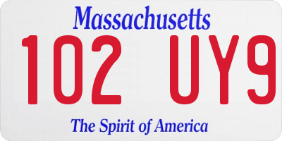 MA license plate 102UY9