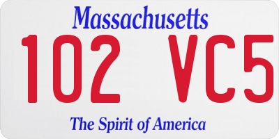 MA license plate 102VC5