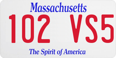 MA license plate 102VS5