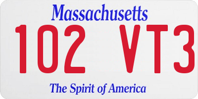 MA license plate 102VT3