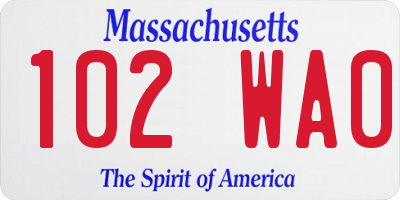 MA license plate 102WA0