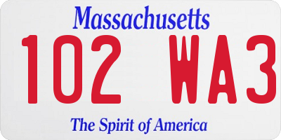 MA license plate 102WA3