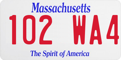 MA license plate 102WA4