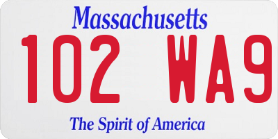 MA license plate 102WA9
