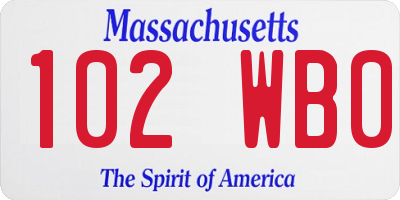 MA license plate 102WB0