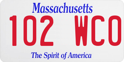 MA license plate 102WC0