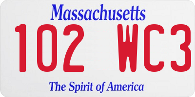 MA license plate 102WC3