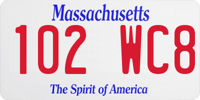 MA license plate 102WC8