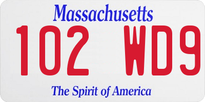 MA license plate 102WD9