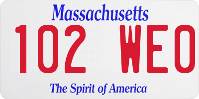 MA license plate 102WE0