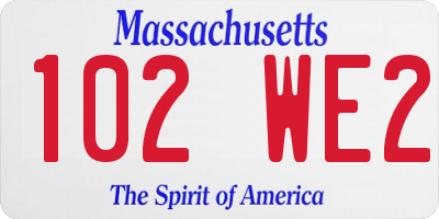 MA license plate 102WE2