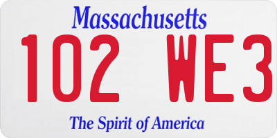 MA license plate 102WE3