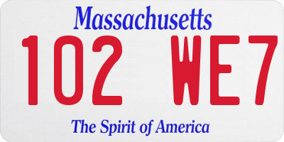 MA license plate 102WE7