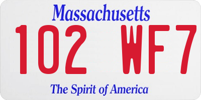 MA license plate 102WF7