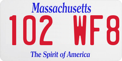 MA license plate 102WF8