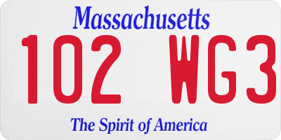 MA license plate 102WG3