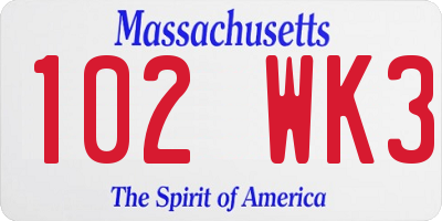 MA license plate 102WK3