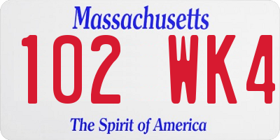 MA license plate 102WK4