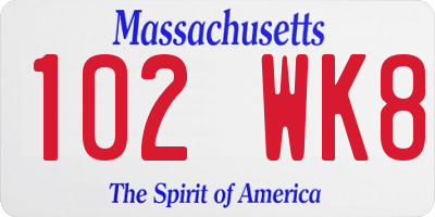 MA license plate 102WK8