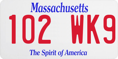 MA license plate 102WK9