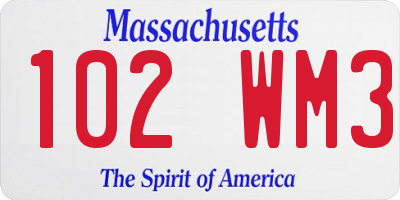 MA license plate 102WM3