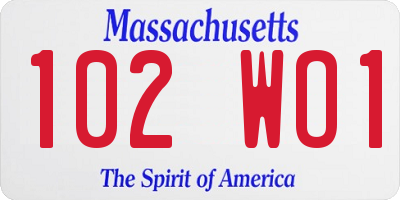 MA license plate 102WO1