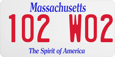 MA license plate 102WO2