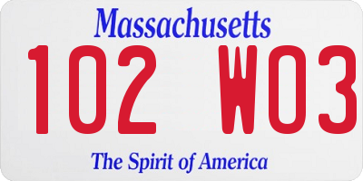 MA license plate 102WO3
