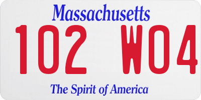 MA license plate 102WO4