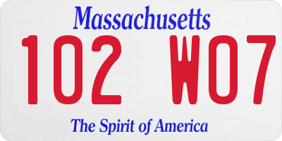 MA license plate 102WO7