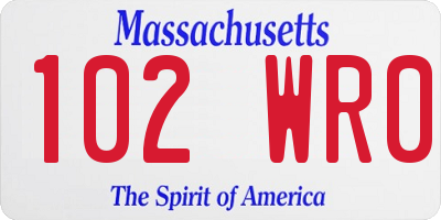 MA license plate 102WR0