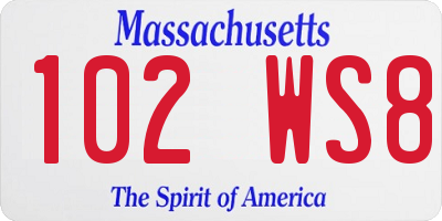 MA license plate 102WS8