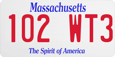 MA license plate 102WT3