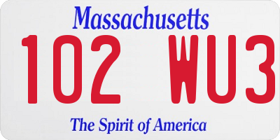 MA license plate 102WU3